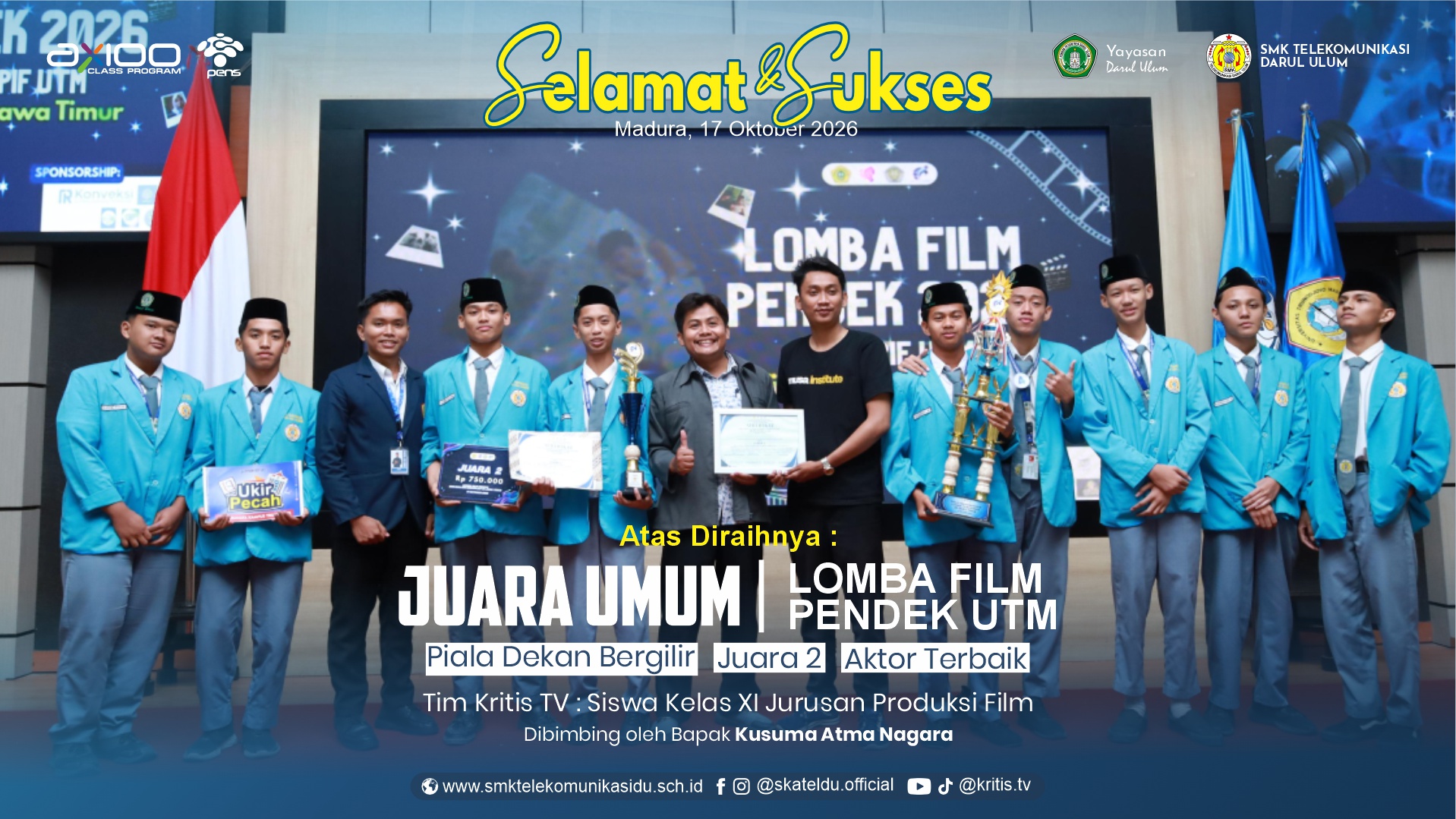 Tim KRITIS TV SKATELDU Raih Juara Umum Lomba Video Pendek UTM 2026